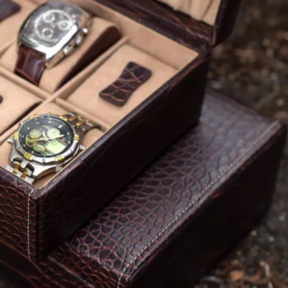 Boîte à montres en cuir de crocodile