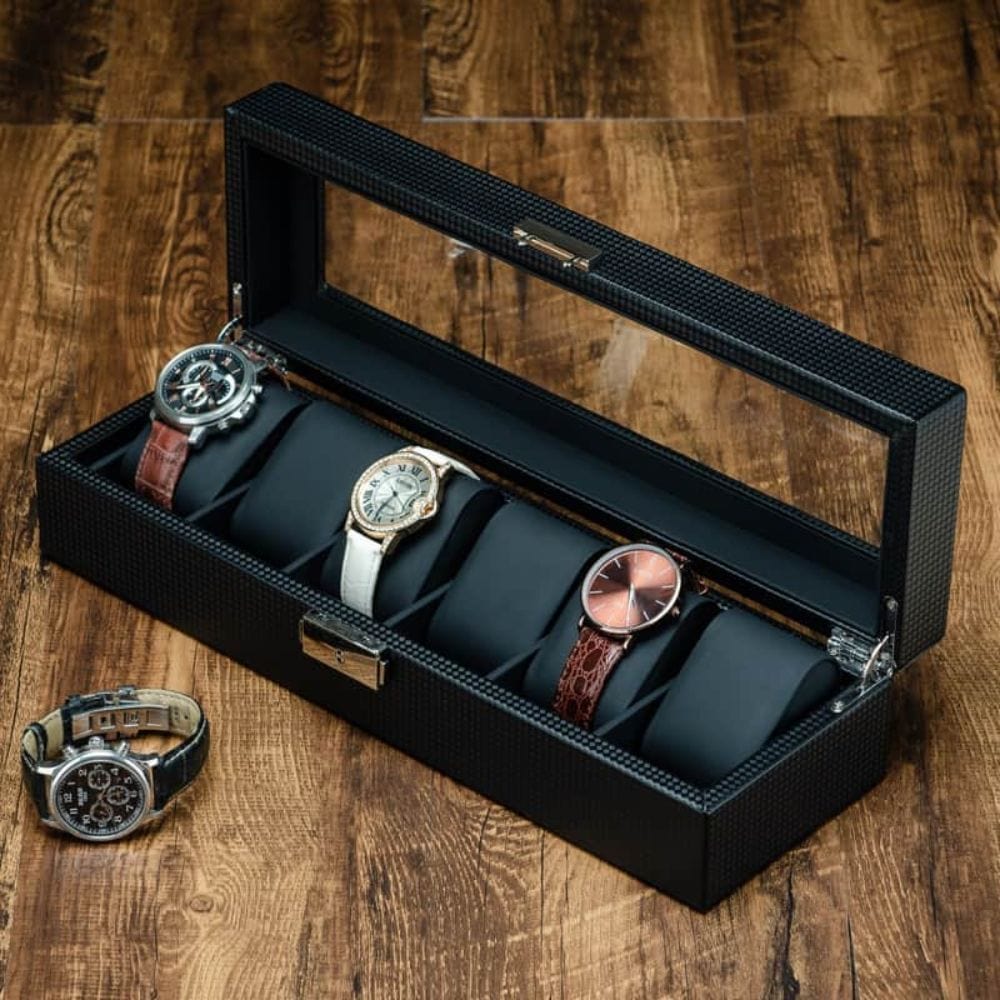 Boîte à montres en cuir noir