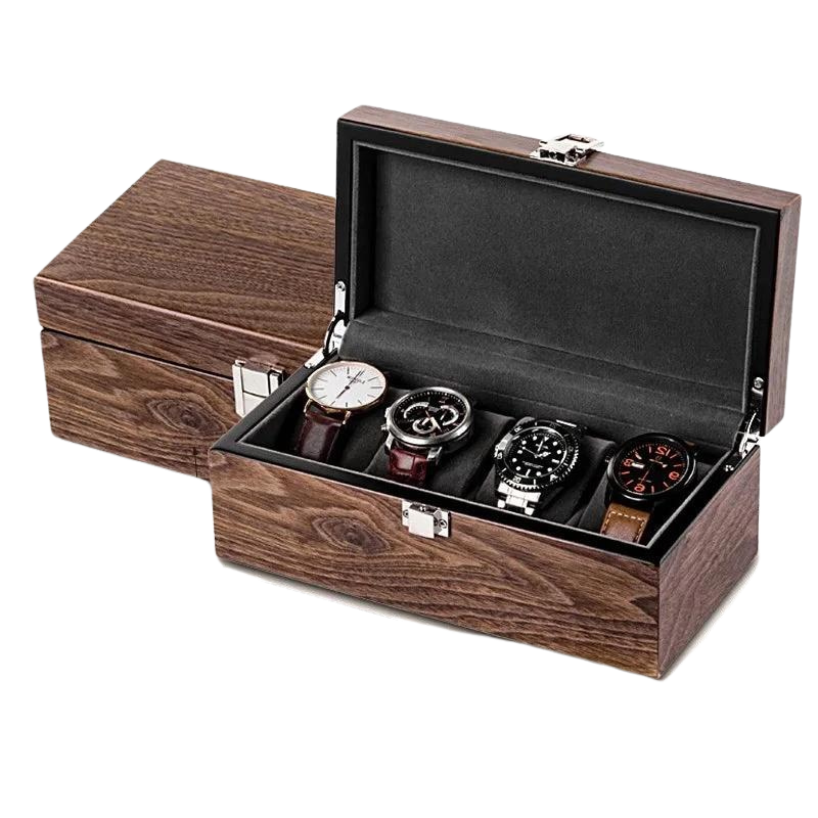 Présentation Boîte à montres en bois 4 emplacements