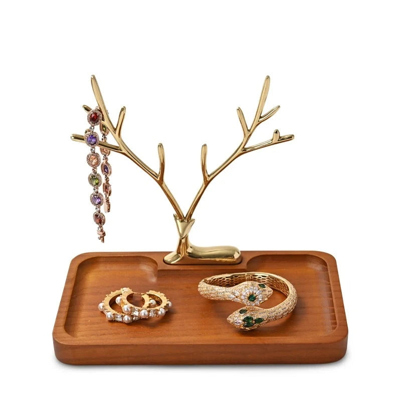 Arbre à bijoux en métal avec plateau bois