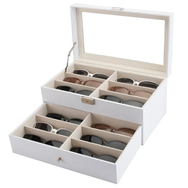 Utilisation Boîte à lunettes en cuir avec tiroir 12 emplacements