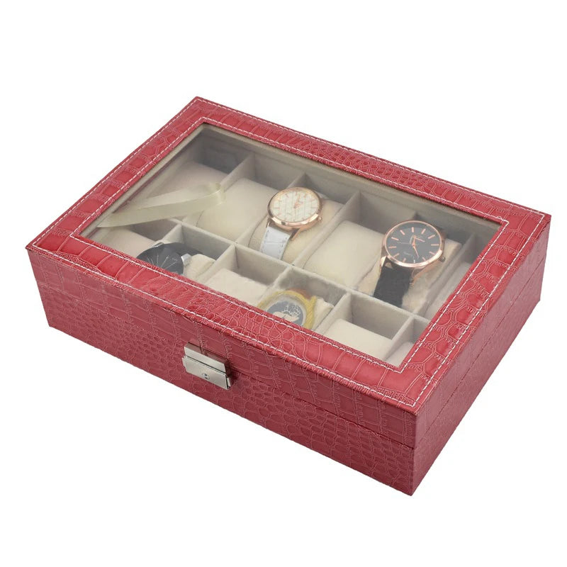 Boîte à montres en cuir motif crocodile 12 emplacements