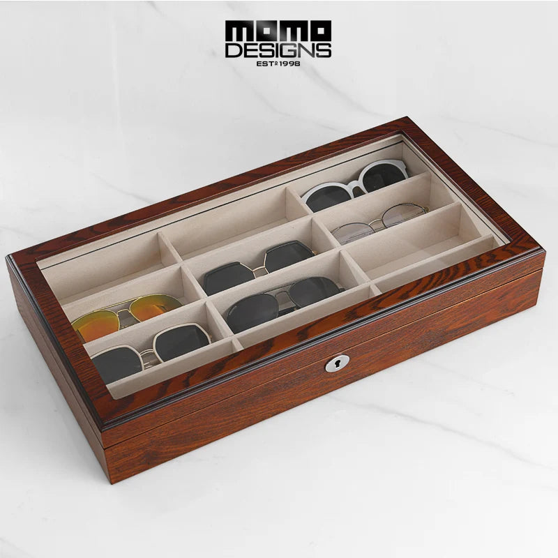 Présentation Boîte à lunettes en bois 12 emplacements