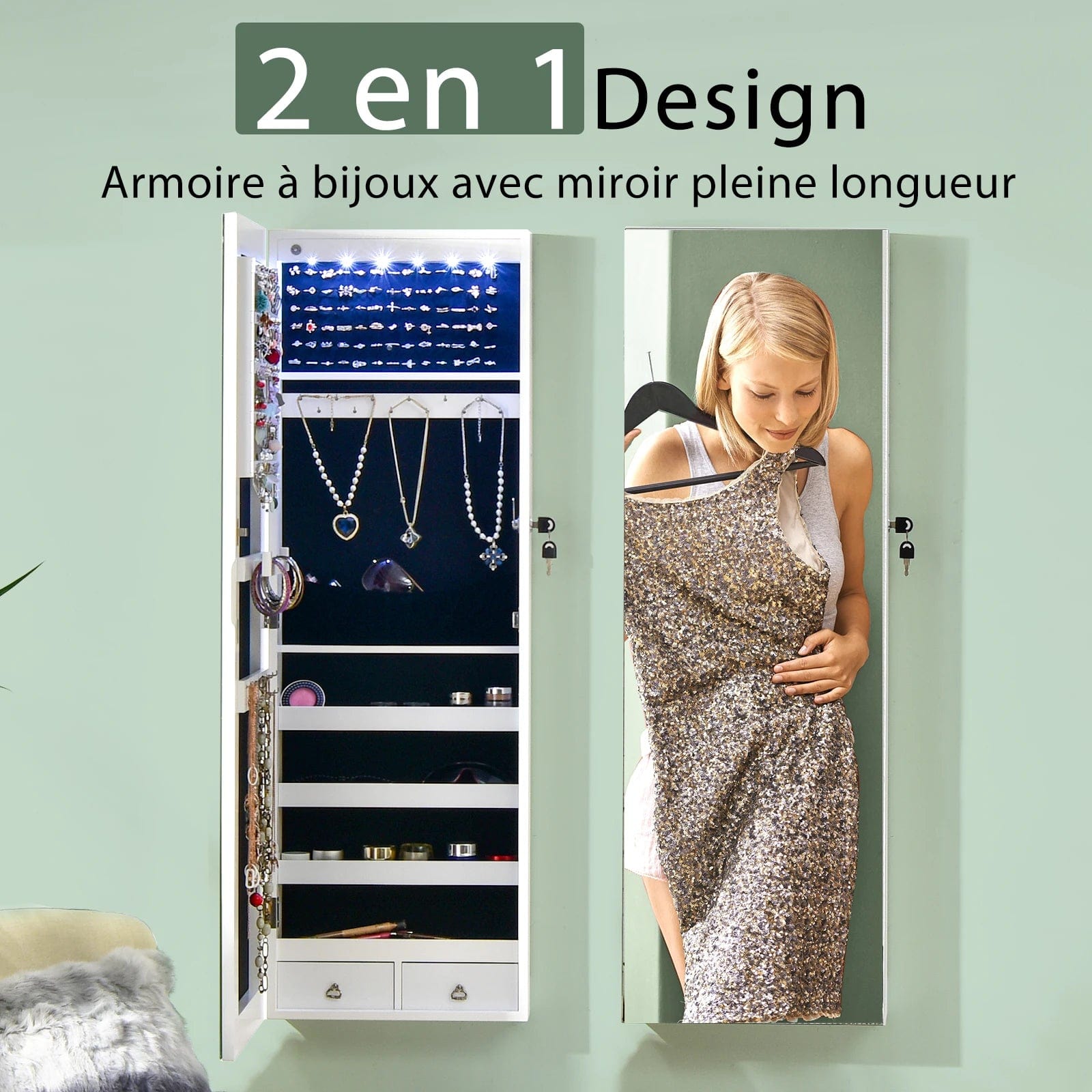 2 en 1 Design de l'Armoire à bijoux murale avec miroir