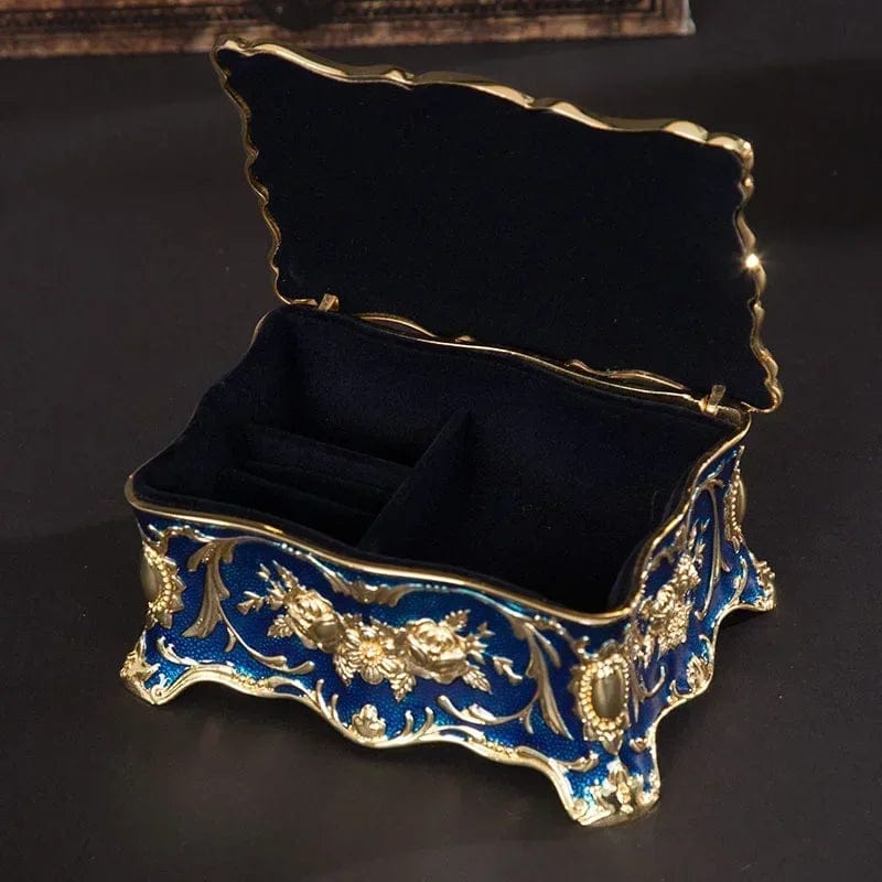 Intérieur Boîte à Bijoux Ancienne Bleu et Doré