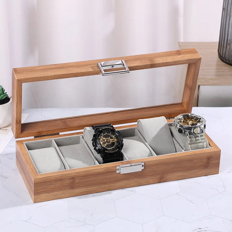 Boîte à montres en bois 6 emplacements avec décor