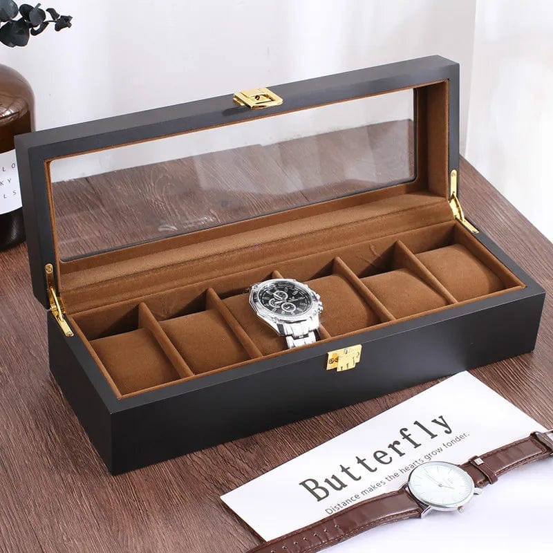 Boîte à montres en bois 6 emplacements avec décor