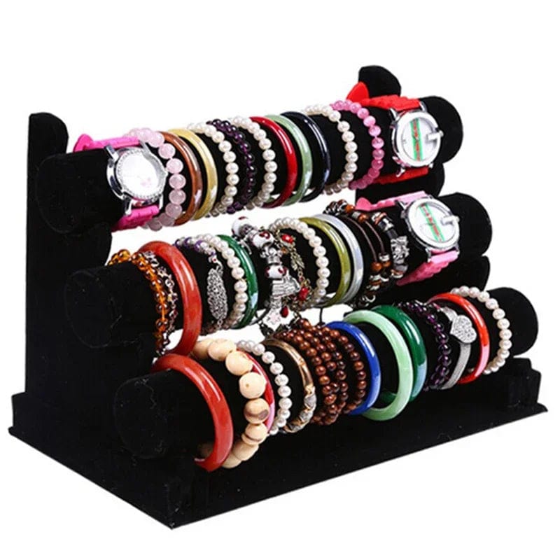 Utilisation Porte bracelet noir en velours 3 niveaux